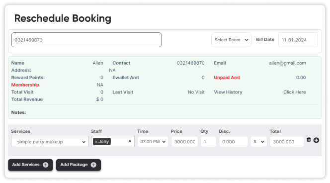 Reschedule Booking
